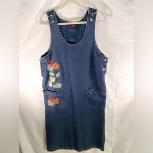 Cherry Krave  90’s‎ Y2K Vintage Embroidered Denim Maxi Jumper Dress.